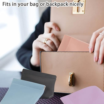 CANIPHA 4pcs Lambskin Pocket Cosmetic Bag, Waterproof Portable No Zipper Self-closing Small Makeup Pouch for Women Mini Travel Storage bag for Cosmetics Headphones Jewelry
