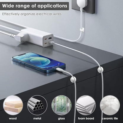 190 PCS Silicone Cord Holder Set with 100 x Type R Cable Clips 30 x Multi-Type Adhesive Cable Clips 60 x 6inch Reusable Fastening Cord Ties Wire Organizer for Nightstand Desk Office or Ethernet Cable