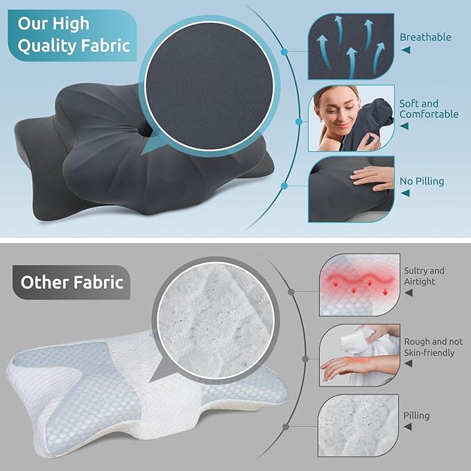DONAMA Cervical Pillow for Neck and Shoulder,Contour Memory Foam Pillow,Ergonomic Neck Support Pillow for Side Back Stomach Sleepers with Pillowcase-Standard Size