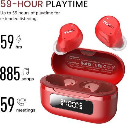 TOZO NC9 Hybrid Active Noise Cancelling Wireless Earbuds, 6 Mics ENC Clear Call, IPX8 Waterproof, in Ear Bluetooth 5.3 Headphones Stereo Bass Ear Buds 59H Playtime with LED Display 32 EQs via APP