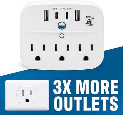 Cruise Approved Power Strip Foldable, Non Surge Protector Travel Power Strip, 2 USB-C, 2 USB, 3 AC Outlet Plugs - Cruise Essentials for Carnival, Celebrity, Princess & Major Lines in 2025 & 2026