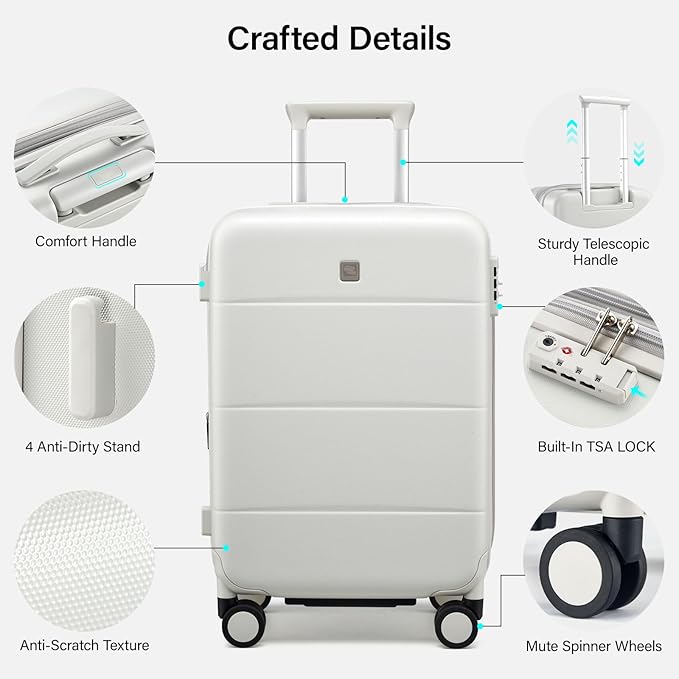 Hanke Expandable 26 Inch Luggage with Spinner Wheels, Hardside Large Suitcase, All-PC Hard Shell Travel Luggage, TSA Lock, Lightweight Durable Checked-Medium (Smoke White, 93L)