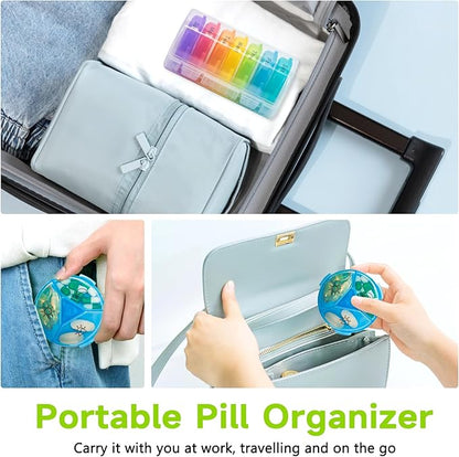 Weekly Pill Organizer 3 Times a Day, 2 Pack Portable Travel Pill Box 7 Day, Large Pill Case Container, AM/PM Daily Medicine Organizer for Vitamin, Fish Oils, Supplements (Black+White)