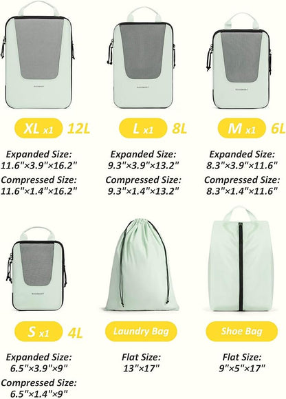 BAGSMART Compression Packing Cubes for Travel, 6 Set/5 Set/4 Set, Compression Suitcase Organizer Bags Set for Suitcases Travel Essentials, Lightweight Packing Organizers