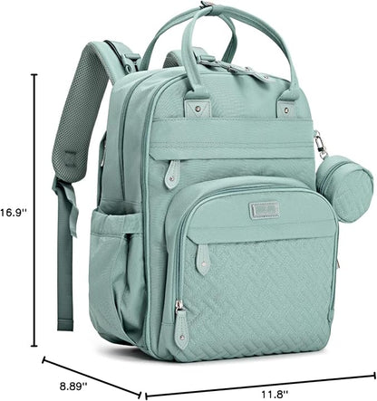 BabbleRoo Diaper Bag Backpack - Baby Essentials Travel Bag - Multi Function Water Resistant Diaper Bag, Travel Essentials Baby Bag with Changing Pad, Stroller Straps & Pacifier Case – Sage Green