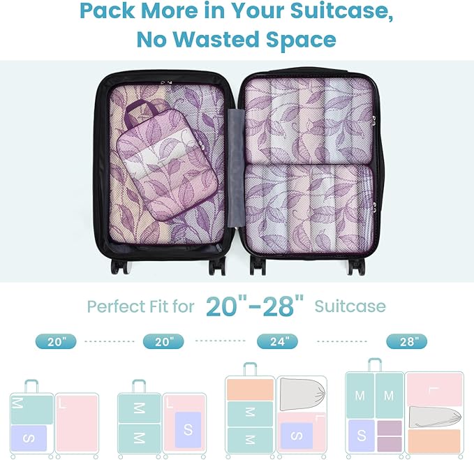 Cambond Compression Packing Cubes for Travel Women - Expandable Travel Bags Luggage Organizers Travel Essentials Compression Cubes for Travel Carry on Suitcases Organizer