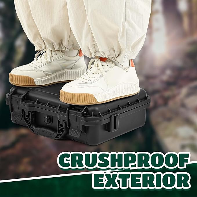 1 Pcs 11.3 x 8.7 x 4.2 Inch Waterproof Hard Case with DIY Customizable Foam Insert Portable Protective Case with Knife for Camera Drones Equipments Tools Test Instruments (Black)