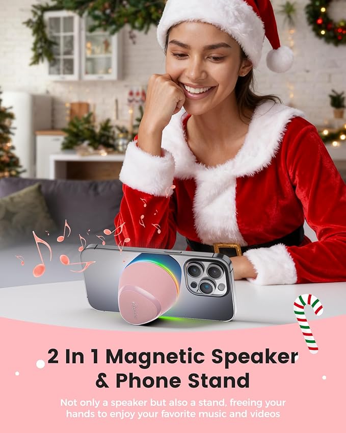 Portable Speaker Stocking Stuffers Teens: White Elephant Gifts for Adults Men Women, Loud Bluetooth Speakers Phone Accessories Stand, Birthday Christmas Ideas Gift Boy Girl Trendy Stuff-Rose Pink