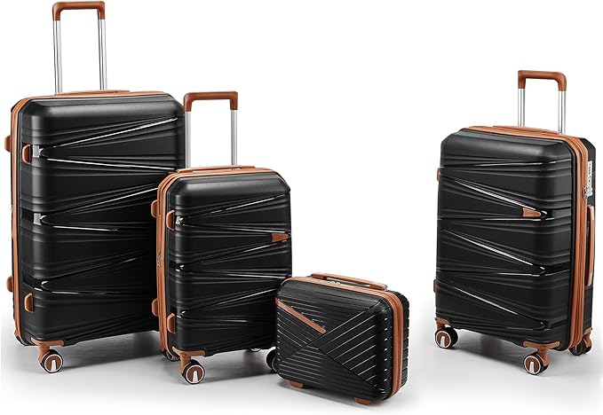 4-Piece Expandable Hardshell Luggage Set with TSA Lock (14/20/24/28) - Lightweight PP Suitcases, 360° Silent Spinner Wheels and Durable 100LB Handle for Air Travel (Black)