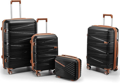 4-Piece Expandable Hardshell Luggage Set with TSA Lock (14/20/24/28) - Lightweight PP Suitcases, 360° Silent Spinner Wheels and Durable 100LB Handle for Air Travel (Black)