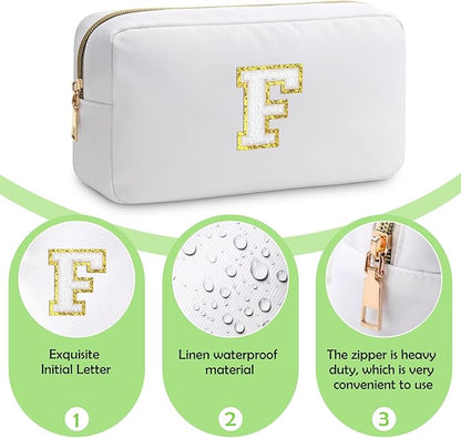 Initial F Makeup Bags Initial Letter A-Z Cosmetic Bag for Women Friends Daughter Sister Mom Inspirational Gifts Travel Toiletry Bag Christmas Birthday Gifts for Her Bridesmaid Bff Makeup Pouch F