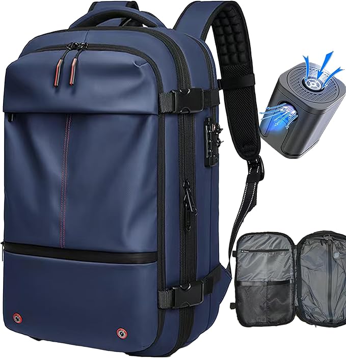 Vacuum Seal Backpack Travel 60L Expandable Backpack with Compression System, TSA Lock Water Resistant Carry-On Backpack (with Pump)