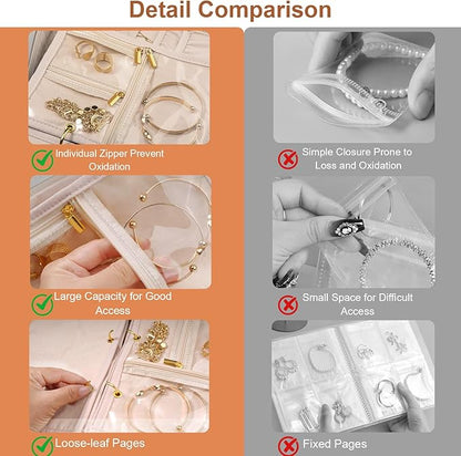 Travel Jewelry Case Organizer for Women, Jewelry Storage Book with Small Pouch, Travel Jewelry Bag Case for Traveling Earrings, Rings, Bracelet Organizer (Inner Pages, 3 PCS, Beige)