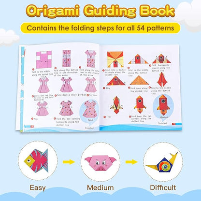 308 Sheets Origami Paper Kit for Kids Ages 5-8 8-12 with Guiding Book DIY Art and Crafts Supplies Kits for Girls and Boys Square Easy Fold Paper Travel Activities Birthday Christmas Gifts