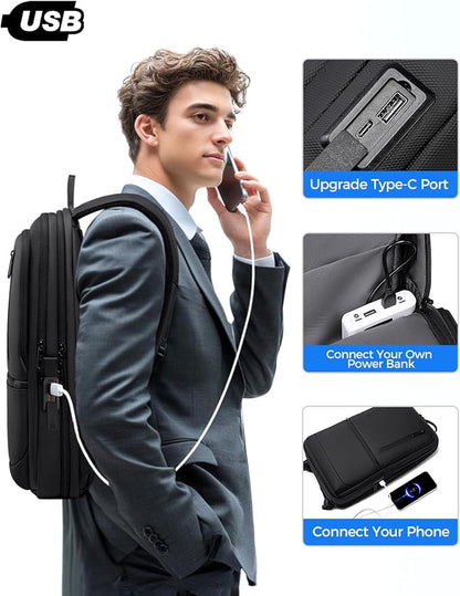 Slim Laptop Backpack for Men, Lightweight Backpack with USB Charging Port,Water Resistant 15.6 Inch Laptop Bag - Black