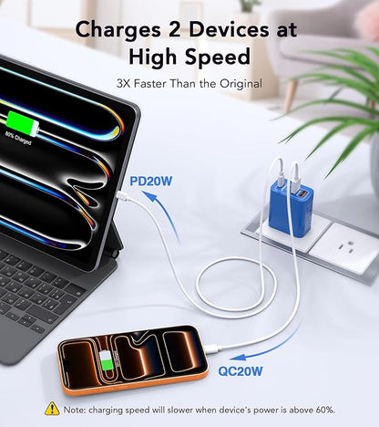 40W USB C Super Fast Charger Cube,2 Pack PD + QC Charging Block Power Adapter 4 Port Wall Mount Plug for iPhone 17 16 15 14 13 12, Motorola, LG, Google Pixel 6a/6 Pro/6/5a/5/4/4A Box Brick (Dark Blue)