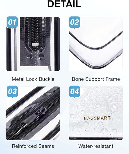 BAGSMART Clear Toiletry Bag, TSA Approved Travel Toiletry Bag Carry On Travel Accessories Bag Airport Airline Quart Size Bags water-resistant Makeup Bag for Women