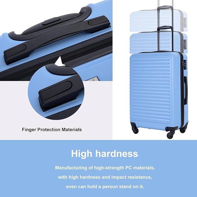 Travelhouse Luggage Sets Hardside Suitcases 24in/28in, Carry on 20in,3 Piece Set Travel Luggages Clearance with Double Spinner Wheels TSA Lock Lightweight (light blue)