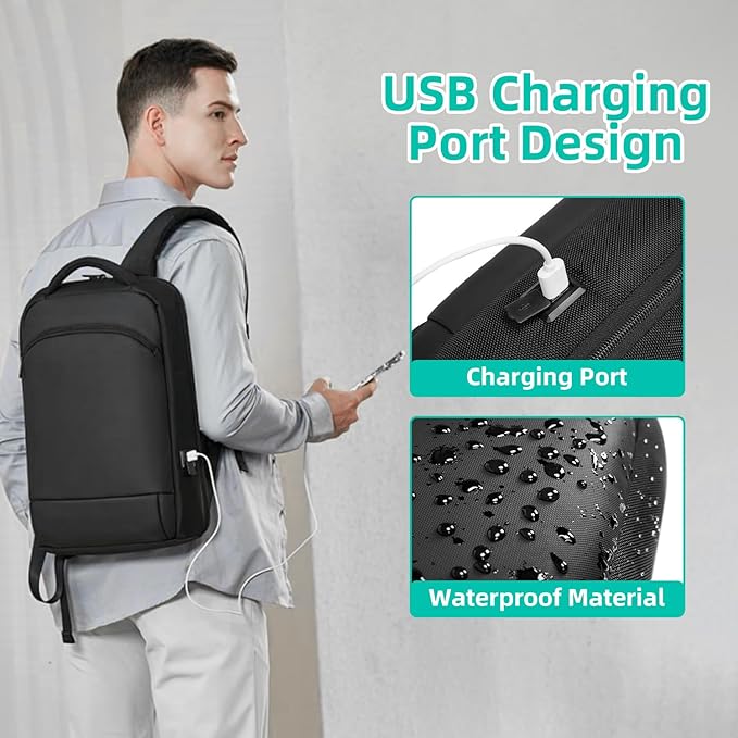 Slim Laptop Backpack for Men 15.6 inch Mens Computer Backapcks Small Travel Backpack Lightweight Waterproof Anti Theft Business Carry on Bag with USB Charging Port for Work Office College