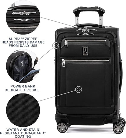 Travelpro Platinum Elite Softside Expandable Carry on Luggage, 8 Wheel Spinner Suitcase, USB Port, Suiter, Men and Women, Shadow Black, Carry On 21-Inch