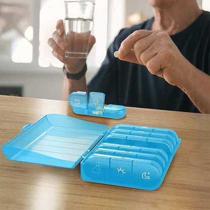 PULIV Weekly Pill Organizer 3 Times a Day, Portable Travel Pill Box 7 Day with Large Pill Containers, Light-Proof Pill Case for Vitamins, Medication, Supplements and Fish Oils (Blue)