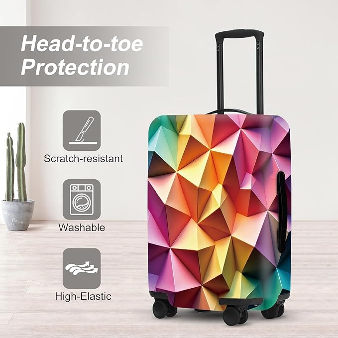 Abstract Geometric Luggage Cover, Gradient Polygons Waterproof Anti-Scratch Suitcase Protector, Modern Travel Case