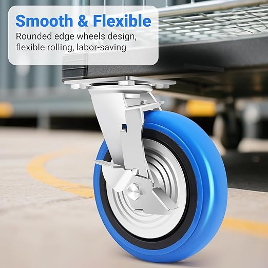 W B D WEIBIDA 8 Inch Heavy Duty Casters Set of 4, Smooth Rolling Caster Design for Cart Wheels, 6000 LBS Industrial Grade Castors with Upgraded Thickened Bracket, Durable Castors (4 Brake)