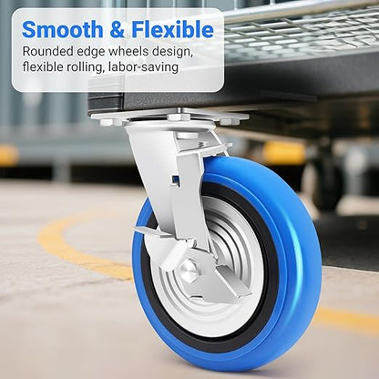 W B D WEIBIDA 8 Inch Heavy Duty Casters Set of 4, Smooth Rolling Caster Design for Cart Wheels, 6000 LBS Industrial Grade Castors with Upgraded Thickened Bracket, Durable Castors (4 Brake)