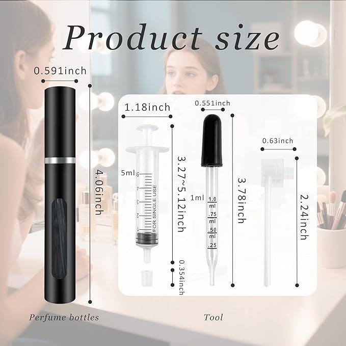 2 Pack Refillable Mini Perfume Atomizer Bottle，Portable Separate Bottles，Travel and Outings Spray Boxes Dispensers 5ml/0.2oz (Black)