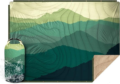 Outdoor Camping Blanket - Puffy Camping Blanket Packable,Sherpa Fleece Warm Blanket for Camping, Outdoors, Travel, Stadium, Festivals, Beach, Hammock 56"x 78" Machine Washable, DWR, Lightweight