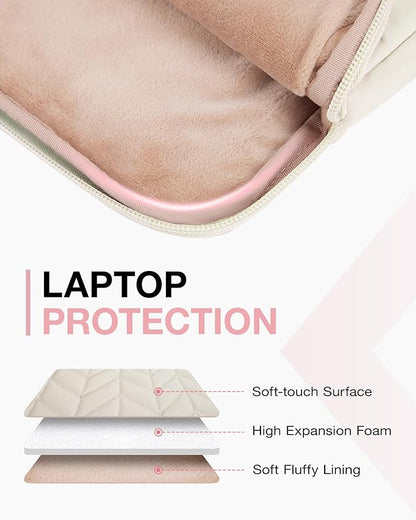 BAGSMART 15-15.6 Inch Laptop Case Sleeve for Women, Puffy Shockproof Laptop Bag with Accessories Pouch and Handle, Lightweight Computer Case Compatible with Dell, HP, MacBook Air/Pro, Natural Cream