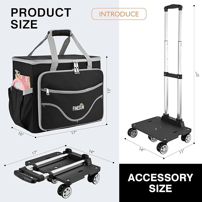 Rolling Tote Bag for Women Teacher Bag Rolling Cart Briefcase with Wheels Carry on Wheeled Bag for Work,Office,Craft Black
