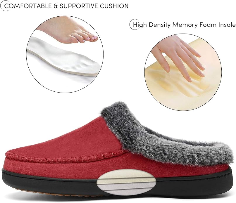 Mishansha Women's House Shoes Memory Foam Suede Moccasin Slippers Winter Warm Fleece Lined Home Shoes with Anti-Skid Rubber Sole