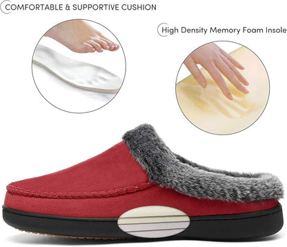 Mishansha Women's House Shoes Memory Foam Suede Moccasin Slippers Winter Warm Fleece Lined Home Shoes with Anti-Skid Rubber Sole