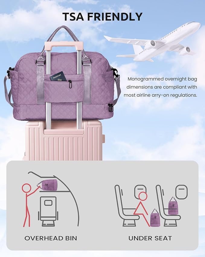 Initial Gifts, Personalized Weekender Bag with Shoulder Strap, Monogram Overnight Bag for Women Wet Pocket, Letter Travel Bag with Makeup Bag Gifts for Family Birthday Gifts (Letter Z)