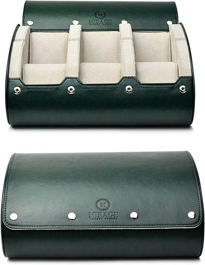 M Mirage Luxury Travel 6 watch display case organizer - Royal Green & Ivory White
