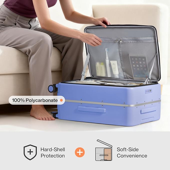 mixi 26 Inch Large Checked Luggage PC Hard Shell Suitcase Top Opening Aluminum Frame Travel Suitcases with Wheels, Lilac Purple