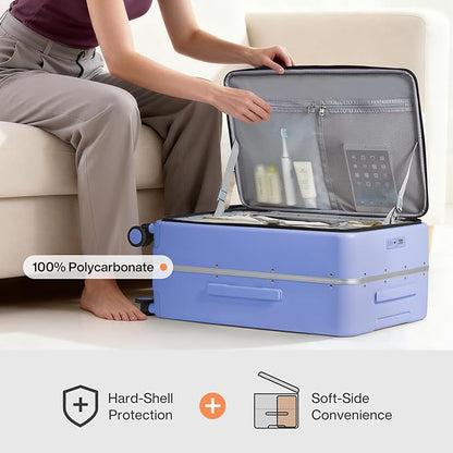 mixi 26 Inch Large Checked Luggage PC Hard Shell Suitcase Top Opening Aluminum Frame Travel Suitcases with Wheels, Lilac Purple