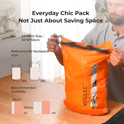 25L Waterproof Travel Vacuum Bags, Tear-Resistant Design,Lightweight Compression Storage, Durable Vacuum Seal Bags for Clothing Travel Luggage, Camping, Hiking & Road Trips