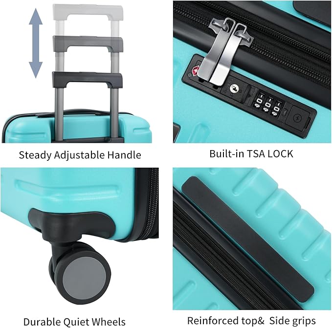 EMPSIGN Carry On Luggage with Spinner Wheels, Hard Shell Carry-On Expandable Suitcase 21x14x9 Airline Approved & Built-in TSA Lock, Durable Travel Rolling Suitcase, Carry-On 20-Inch, Lake Blue
