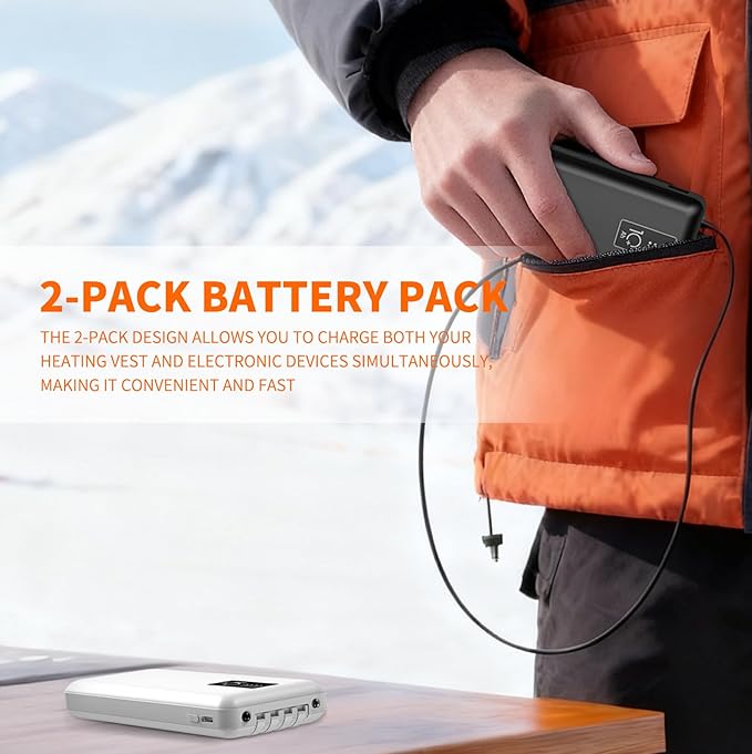 Heated Vest Battery Pack, USB 5V 10000mAh Power Bank, Battery Pack for Heating Hoodie/Jacket/Blanket/Chair/Stadium Seat Cushion PD20W Fast Charger(2-Pack Black)