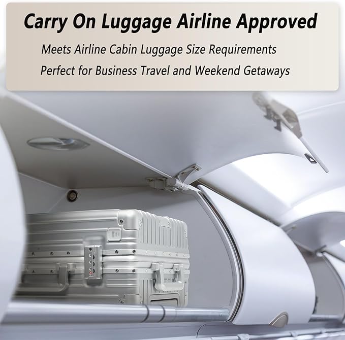 20 Inch Aluminum Frame Carry On Luggage 22x14x9 Airline Approved with Spinner Wheels,Zipperless Hard Shell Small Rolling Suitcases with TSA Approved USB Port,Cup & Phone Holder,Silver