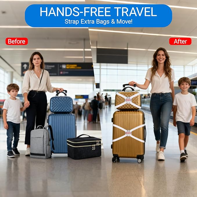 Personalized Luggage Straps Bag Bungee, 7 Pcs Custom Luggage Straps for Suitcases - Add a Bag Securely, Burst-Proof Elastic Travel Strap, High-Vis Luggage Connector Straps Adjustable 28"-95"