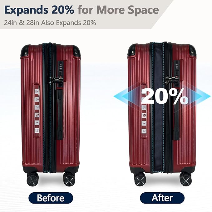 OUZZO 20 Inch Expandable Carry On Luggage 22x14x9 Airline Approved Hardshell Suitcases with Wheels Durable Lightweight Travel Luggage with TSA Lock USB Port for Business Trip Weekend Getaway