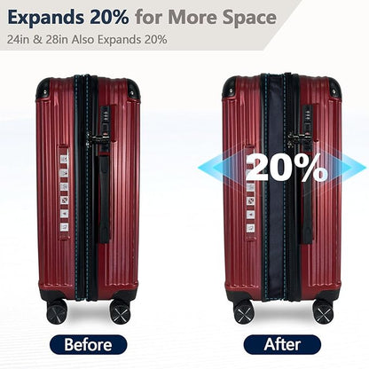 OUZZO 20 Inch Expandable Carry On Luggage 22x14x9 Airline Approved Hardshell Suitcases with Wheels Durable Lightweight Travel Luggage with TSA Lock USB Port for Business Trip Weekend Getaway