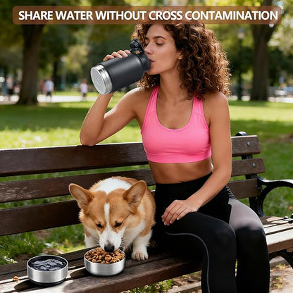 32oz Insulated Dog Water Bottle with 2 Bowls for Small Dogs