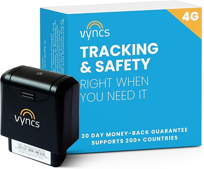 Vyncs - GPS Tracker for Vehicles, [No Monthly Fee], 4G LTE, Vehicle Location, Trip History, Driving Alerts, GeoFence, Fuel Economy, OBD Fault Codes, USA-Developed, Family or Fleets