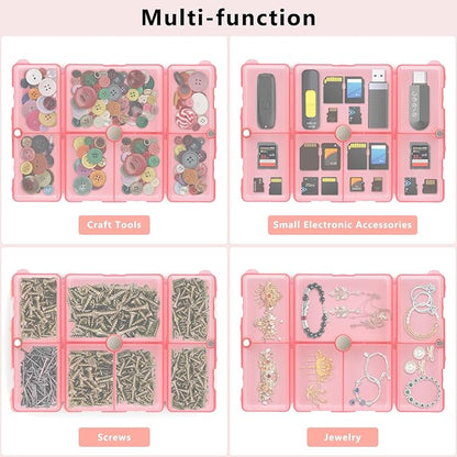 FYY Daily Pill Organizer,7 Compartments Portable Pill Case Travel Pill Organizer,[Folding Design] Large Pill Box for Purse Pocket to Hold Vitamins,Cod Liver Oil,Supplements and Medication-Clear Red