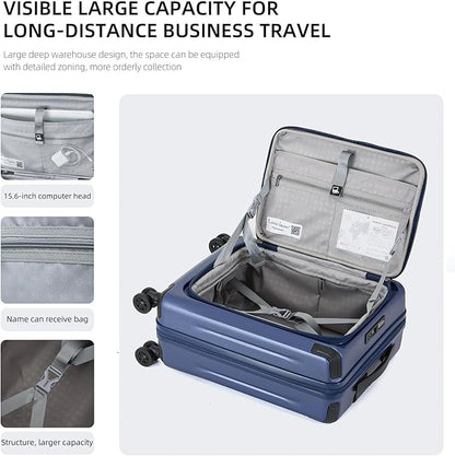 Carry On Luggage, 20Inch & 29 Inch Top Opening Airline Approved ABS+PC Hard Shell Suitcases with Silent Wheels, TSA Lock,Front Pocket and Wet-dry Separated Six-piece Set (Dark Blue, 20Inch & 29 Inch)