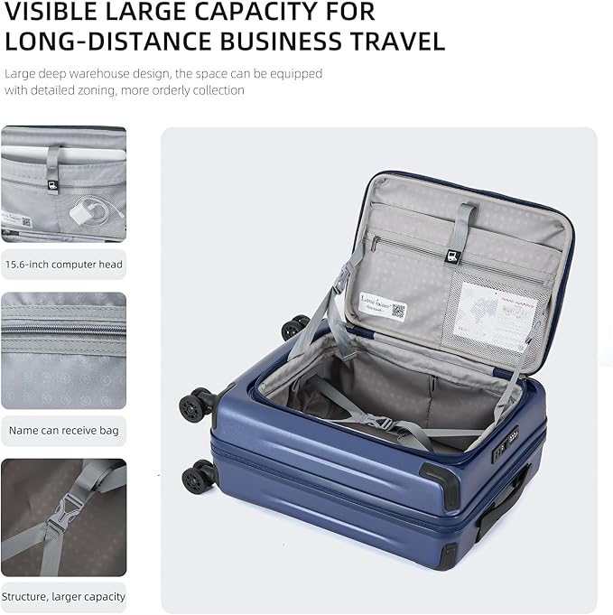 Carry On Luggage, 20Inch & 29 Inch Top Opening Airline Approved ABS+PC Hard Shell Suitcases with Silent Wheels, TSA Lock,Front Pocket and Wet-dry Separated Six-piece Set (Dark Blue)